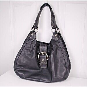 COACH Soho Lynn Leather Black Hobo Buckle Shoulder Bag F15075